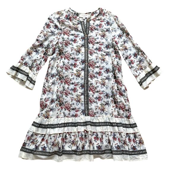 Max Studio Cotton Bell Sleeve Ruffle Hem Floral Dress Size Small Modest Cottage - Picture 5 of 8